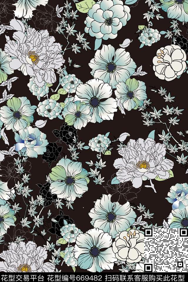 2016-2-194.jpg - 669482 - 花朵 花卉 手绘花 - 传统印花花型 － 女装花型设计 － 瓦栏