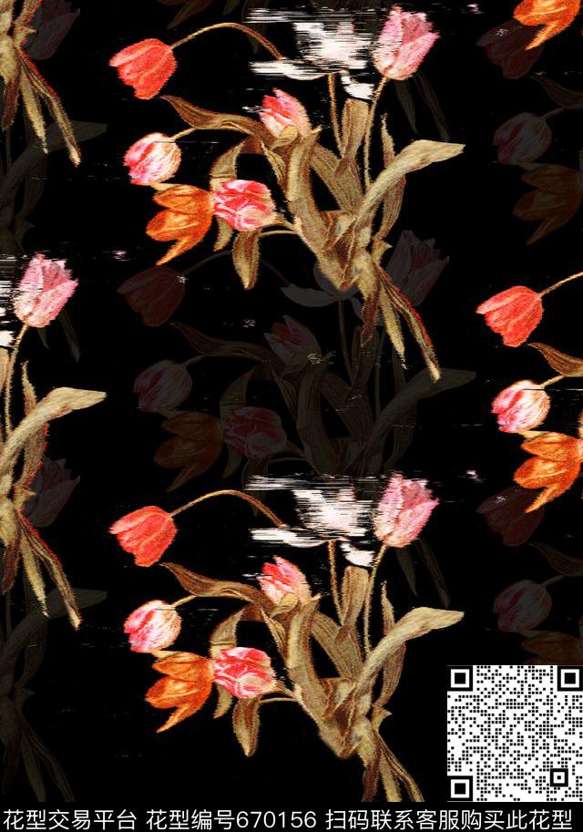 0713花卉独枝.jpg - 670156 - 花朵 花卉 - 数码印花花型 － 男装花型设计 － 瓦栏