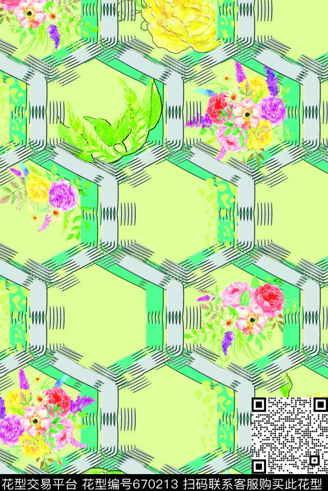 S17.jpg - 670213 - hexagon geometric flowers - 数码印花花型 － 泳装花型设计 － 瓦栏