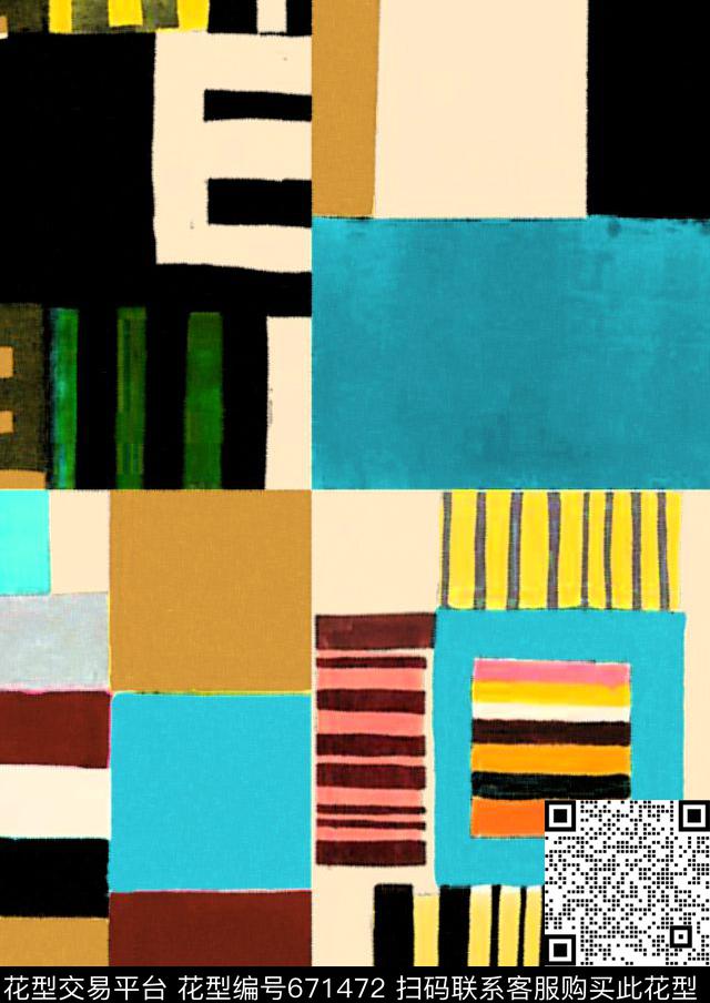 1225-68.jpg - 671472 - 解构 方格 色块 - 数码印花花型 － 沙发布花型设计 － 瓦栏