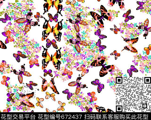 07304.tif - 672437 - 少女衣裙系列 花卉 蝴蝶 - 传统印花花型 － 泳装花型设计 － 瓦栏