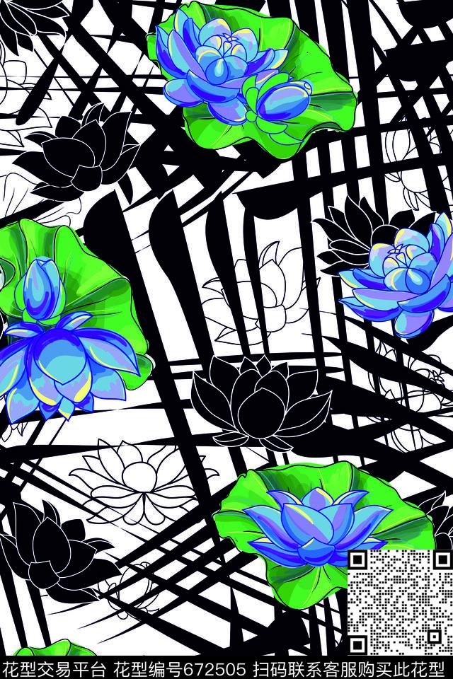 S18.jpg - 672505 - white flowers black - 数码印花花型 － 女装花型设计 － 瓦栏