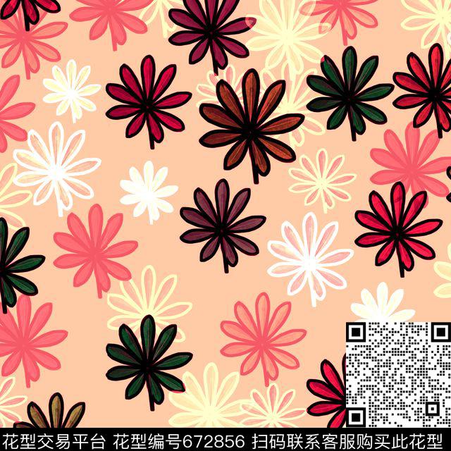 时尚叶子组合2.jpg - 672856 - 时尚花卉 花纹 裙子 - 数码印花花型 － 女装花型设计 － 瓦栏