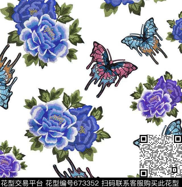 D&G刺绣蝴蝶-C.jpg - 673352 - D&G 民族风 刺绣花鸟 - 数码印花花型 － 女装花型设计 － 瓦栏