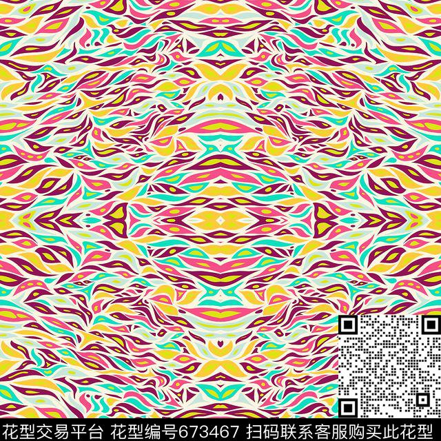 TRIBAL WAVE.jpg - 673467 - 彩色 色块 印第安 - 数码印花花型 － 泳装花型设计 － 瓦栏