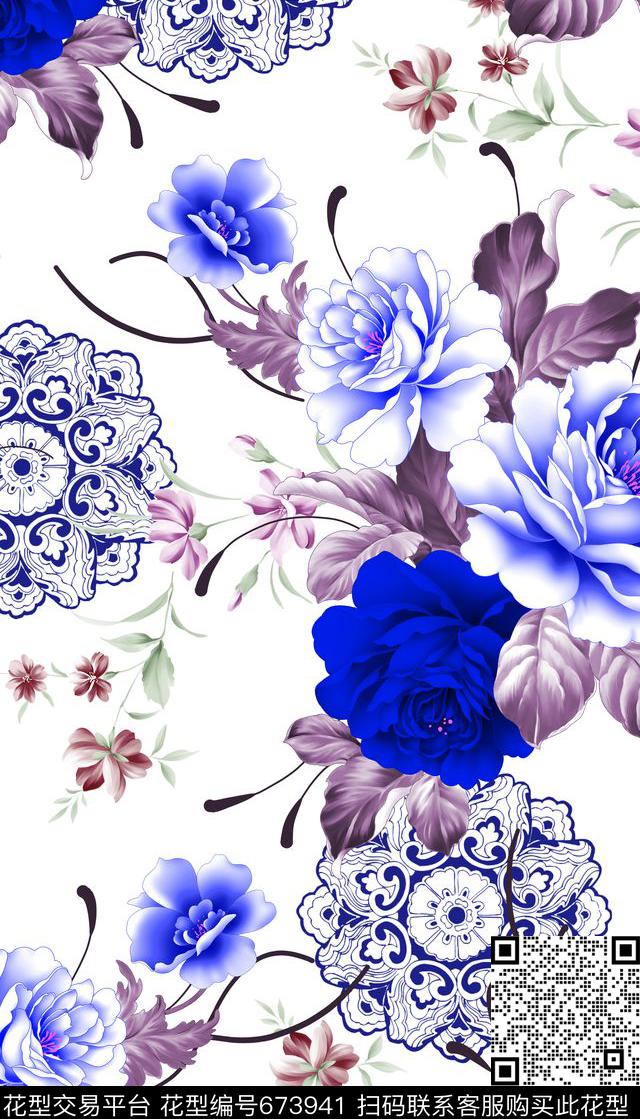 image.jpeg - 673941 - 中国风花卉 纹样 - 传统印花花型 － 女装花型设计 － 瓦栏