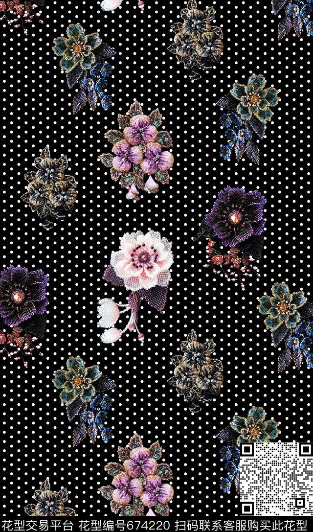 钉珠花D-波点.jpg - 674220 - 钉珠 花卉 珠宝 - 数码印花花型 － 女装花型设计 － 瓦栏