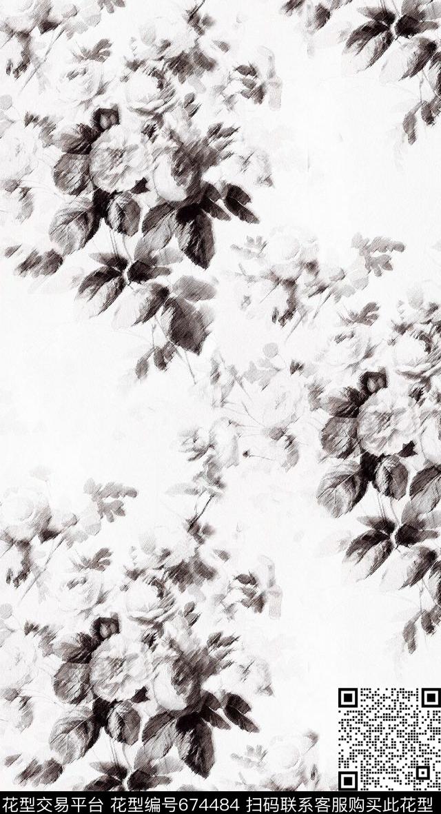 0720素色花.jpg - 674484 - 花卉 滤镜 黑白 - 数码印花花型 － 男装花型设计 － 瓦栏
