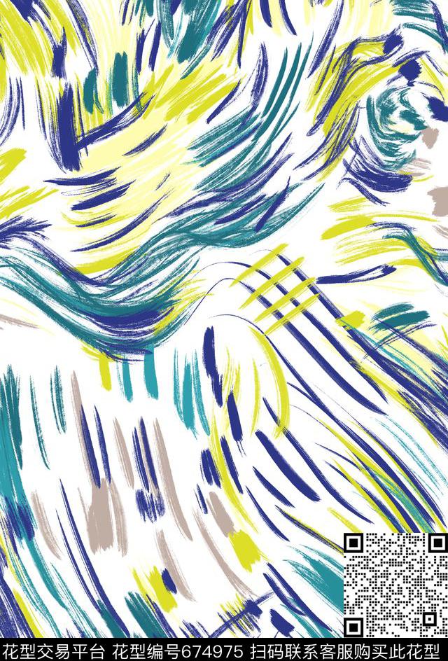 抽象水墨笔画涂鸦II.jpg - 674975 - 笔画 笔刷 水墨 - 数码印花花型 － 女装花型设计 － 瓦栏