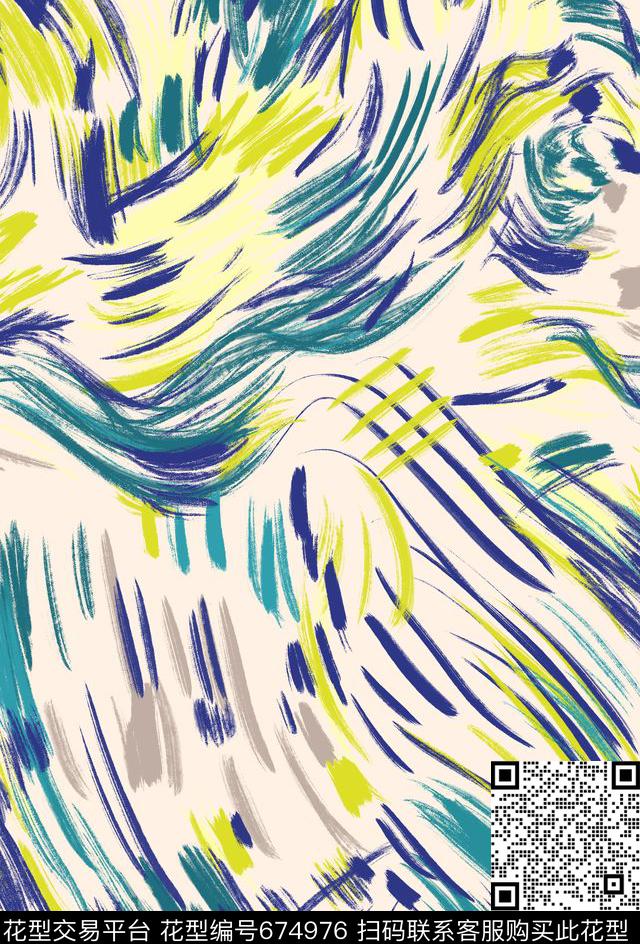 抽象水墨笔画涂鸦IIB.jpg - 674976 - 笔画 笔刷 水墨 - 数码印花花型 － 女装花型设计 － 瓦栏