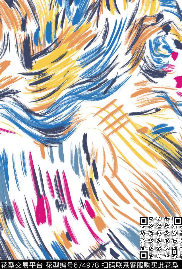 抽象水墨笔画涂鸦IId.jpg - 674978 - 笔画 笔刷 水墨 - 数码印花花型 － 女装花型设计 － 瓦栏