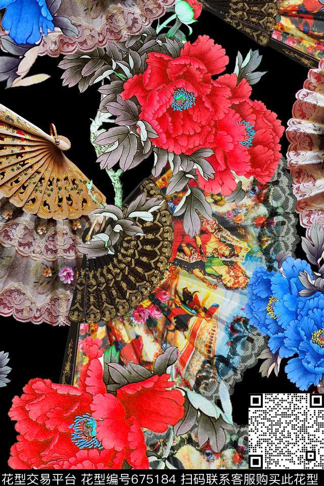 kk1.jpg - 675184 - 民族风 中国风 折扇 - 数码印花花型 － 女装花型设计 － 瓦栏