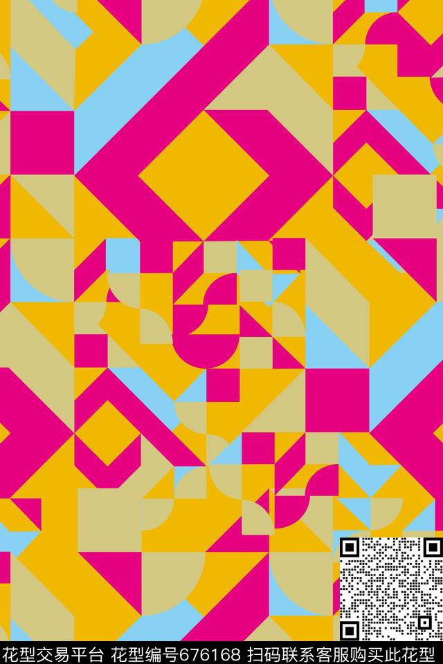 201607232#-01.jpg - 676168 - 简欧 菱形格子 几何构解 - 传统印花花型 － 女装花型设计 － 瓦栏