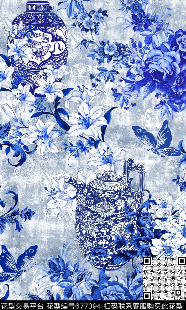 2016-2-231.jpg - 677394 - 青花 花朵 花卉 - 数码印花花型 － 女装花型设计 － 瓦栏