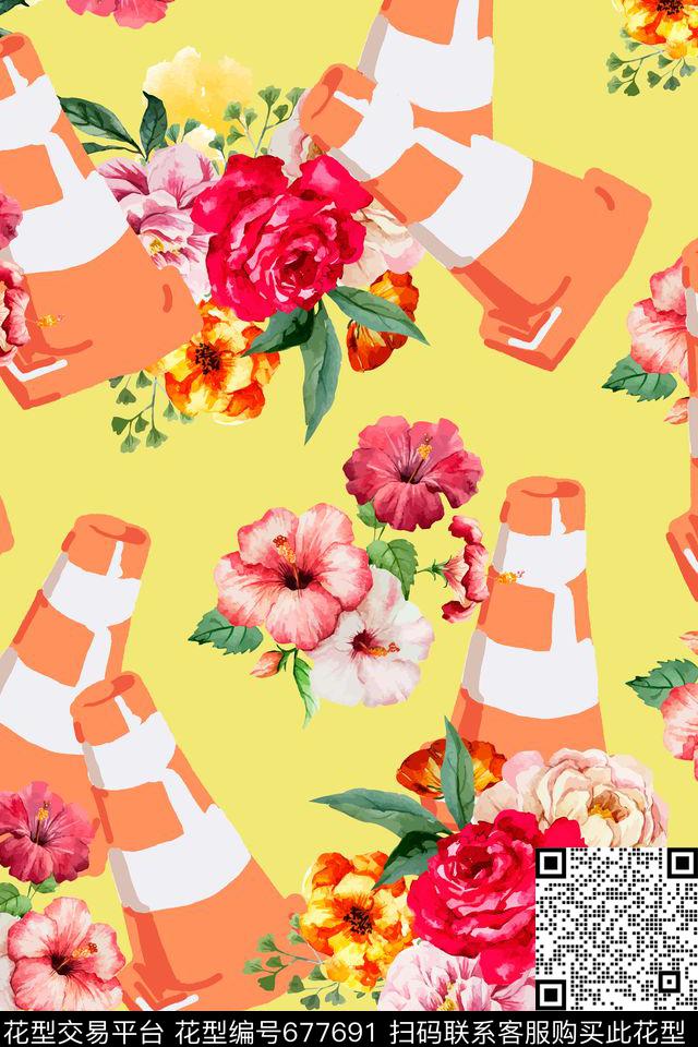 醒目.jpg - 677691 - 植物纹 女装 醒目橙 - 传统印花花型 － 女装花型设计 － 瓦栏