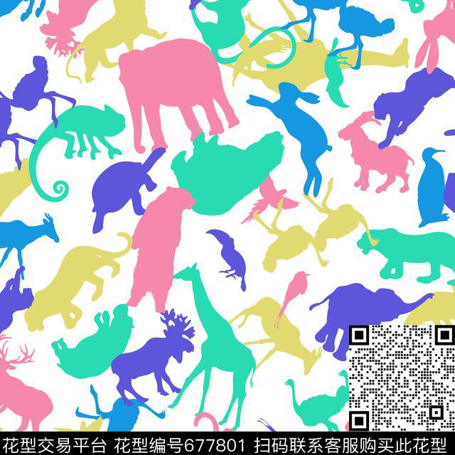 动物派对.jpg - 677801 - 趣味 彩色 动物纹 - 传统印花花型 － 女装花型设计 － 瓦栏