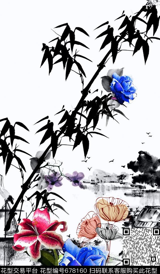 7272-3.jpg - 678160 - 花卉 定位花 中国风 - 数码印花花型 － 女装花型设计 － 瓦栏