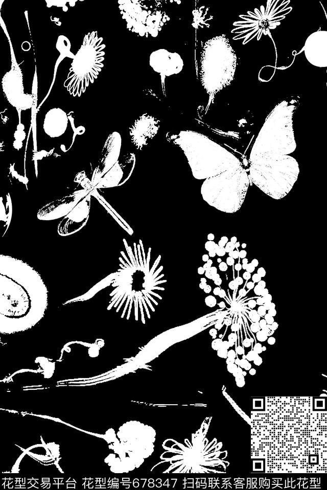 花卉艺术剪影3.jpg - 678347 - 花卉 昆虫 抽象 - 传统印花花型 － 男装花型设计 － 瓦栏