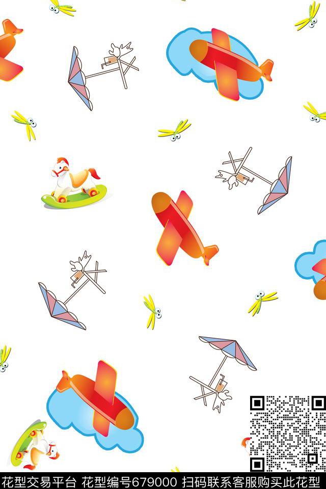 ML405副本-1.jpg - 679000 - 儿童画 飞机 木马 - 传统印花花型 － 童装花型设计 － 瓦栏