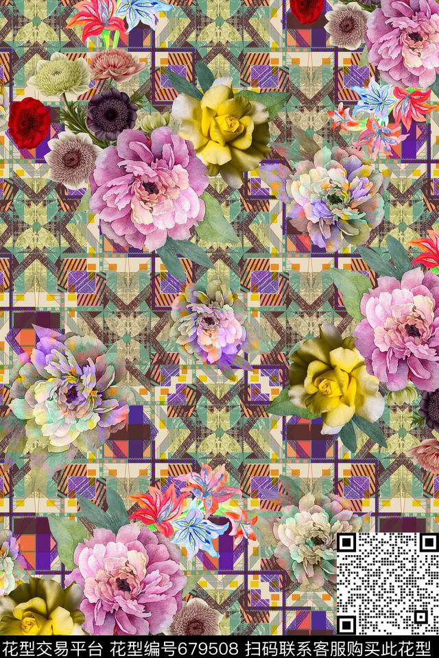 YC1303.jpg - 679508 - 女装 花卉 几何 - 数码印花花型 － 女装花型设计 － 瓦栏