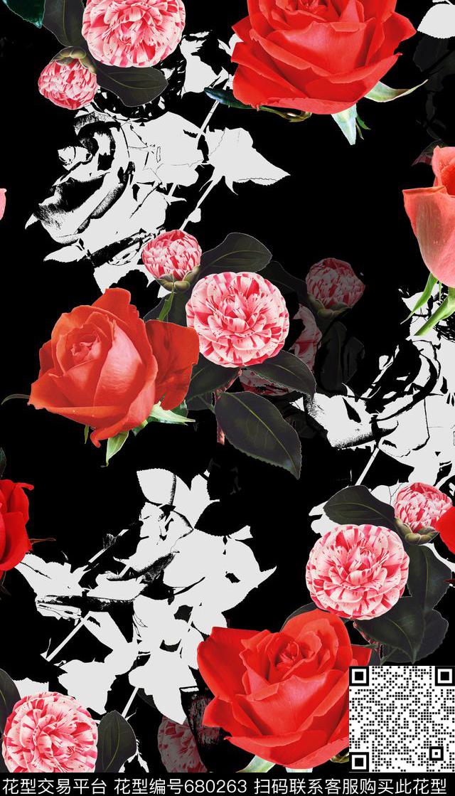 image.jpeg - 680263 - 时尚花卉 玫瑰 黑白 - 数码印花花型 － 女装花型设计 － 瓦栏