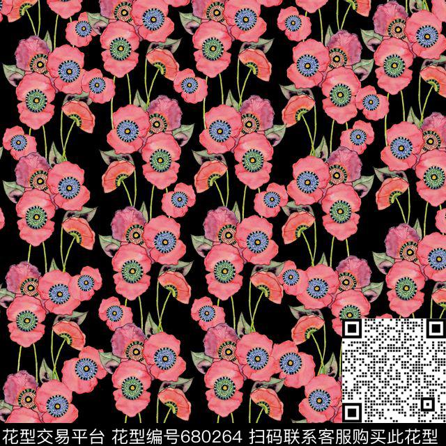 虞美人花卉.jpg - 680264 - 花朵 花卉 虞美人 - 数码印花花型 － 女装花型设计 － 瓦栏