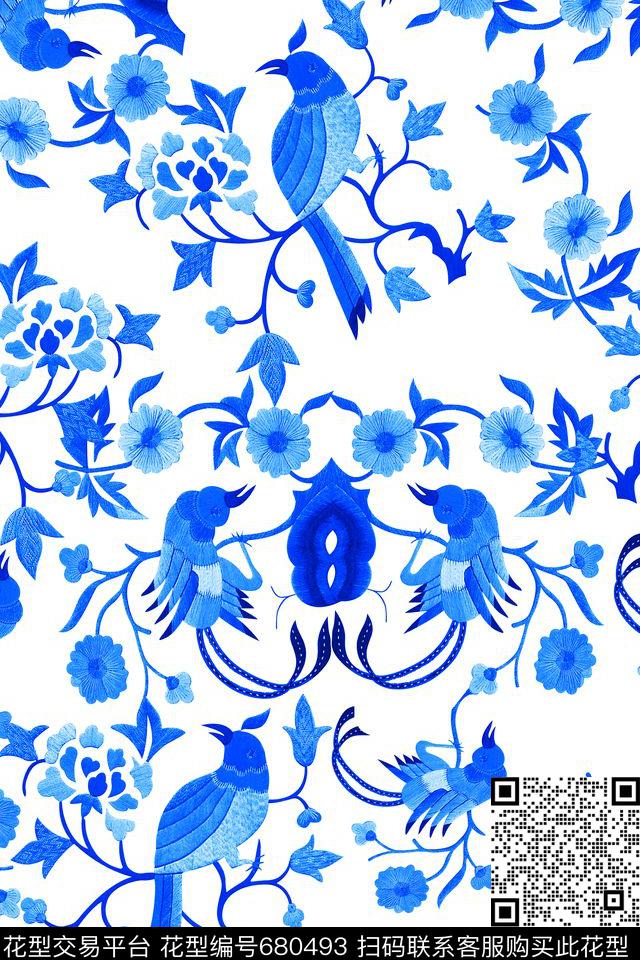 ys-299.jpg - 680493 - 中国风 绣花花卉 鸟 - 数码印花花型 － 女装花型设计 － 瓦栏