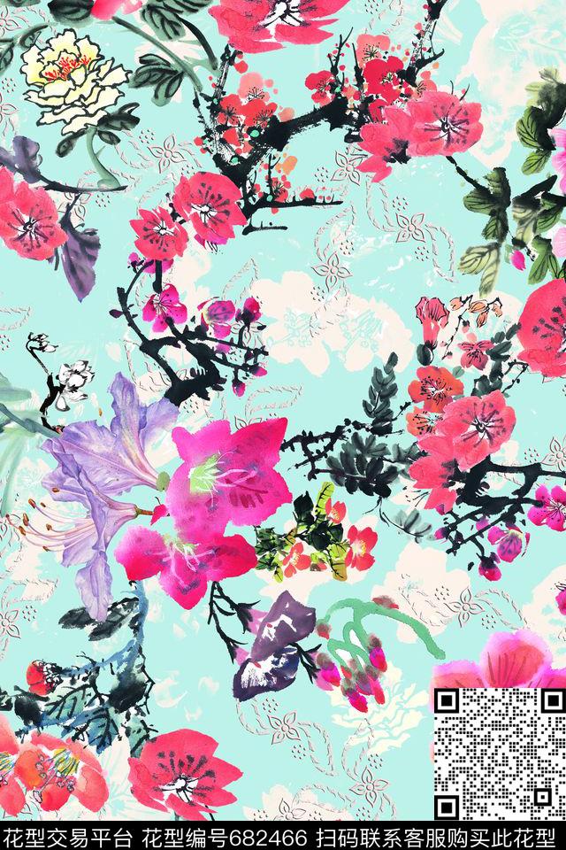 YC1312.jpg - 682466 - 女装 花卉 中国风 - 数码印花花型 － 女装花型设计 － 瓦栏