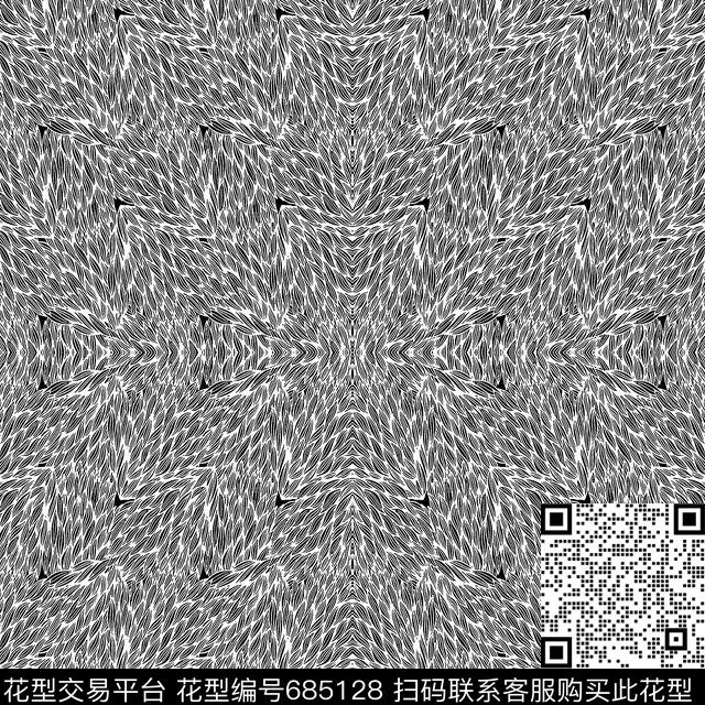 handdrawn swirly pattern.jpg - 685128 - 黑底 单色 黑白花 - 传统印花花型 － 箱包花型设计 － 瓦栏