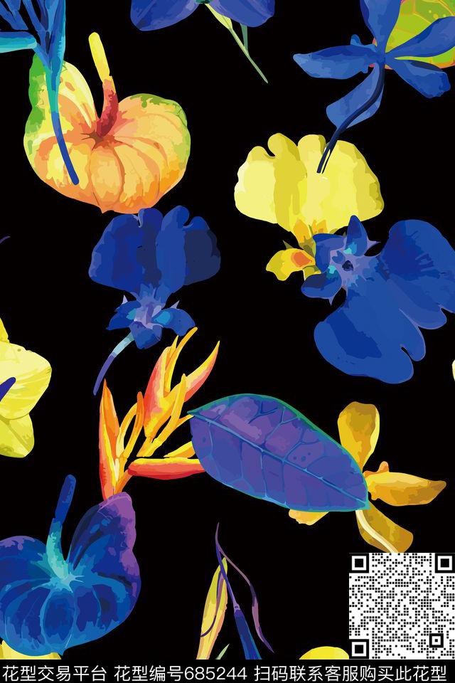 SAW8002-1.jpg - 685244 - 花卉 热带 叶子 - 数码印花花型 － 男装花型设计 － 瓦栏