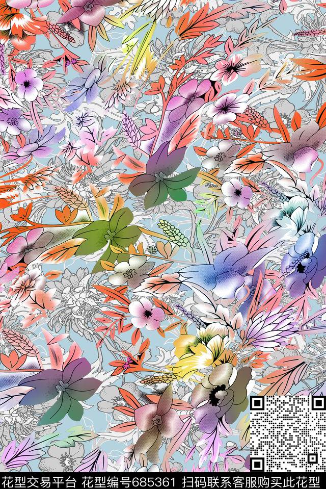 201607001zq.jpg - 685361 - 手绘 乱花 花卉 - 数码印花花型 － 女装花型设计 － 瓦栏