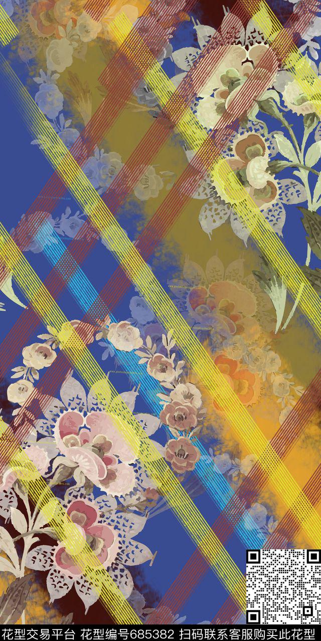 2016070021zq.jpg - 685382 - 几何 手绘 花卉 - 数码印花花型 － 女装花型设计 － 瓦栏