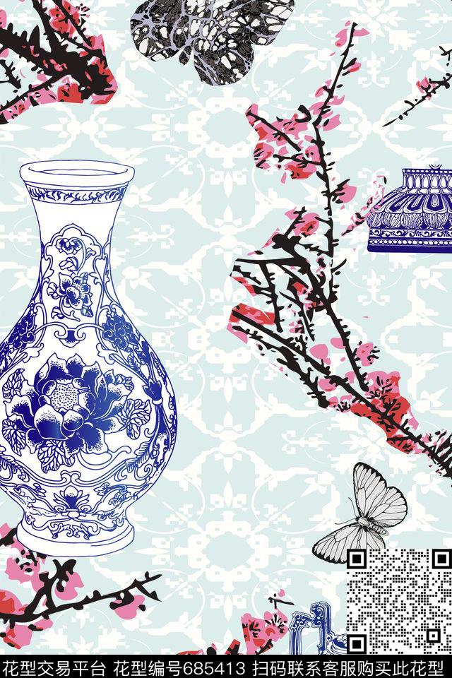 mei.jpg - 685413 - 高雅 中国风 民族风 - 数码印花花型 － 女装花型设计 － 瓦栏
