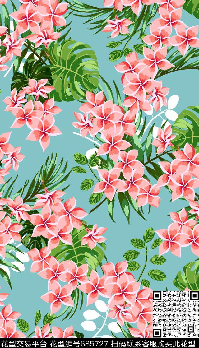 image.jpeg - 685727 - 小清新花卉 棕榈叶子 热带 - 数码印花花型 － 女装花型设计 － 瓦栏