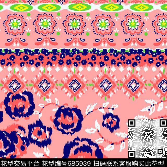 07308.tif - 685939 - 名族风 几何 花奔 - 传统印花花型 － 泳装花型设计 － 瓦栏