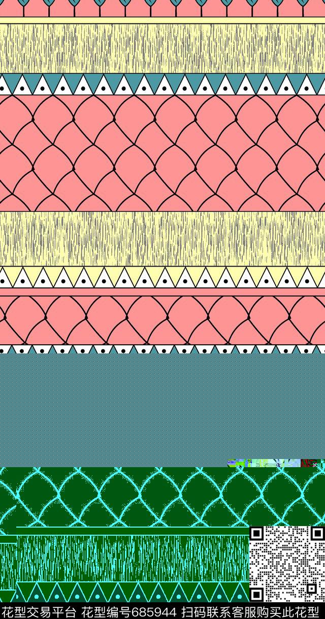 07309.tif - 685944 - 花卉 几何 纱裙款 - 传统印花花型 － 泳装花型设计 － 瓦栏