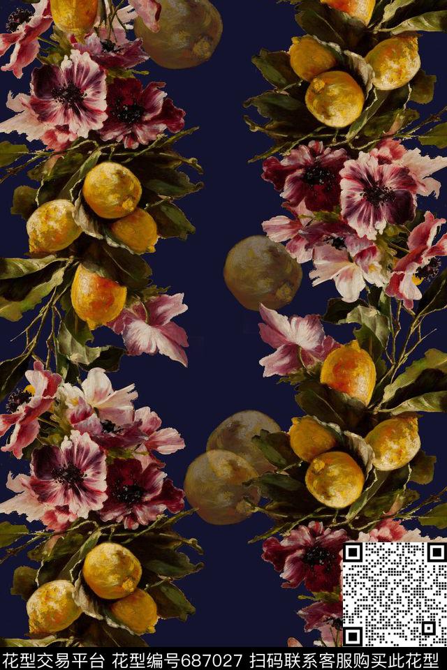 油画花卉柠檬.jpg - 687027 - 时尚油画 花朵 花卉 - 数码印花花型 － 女装花型设计 － 瓦栏