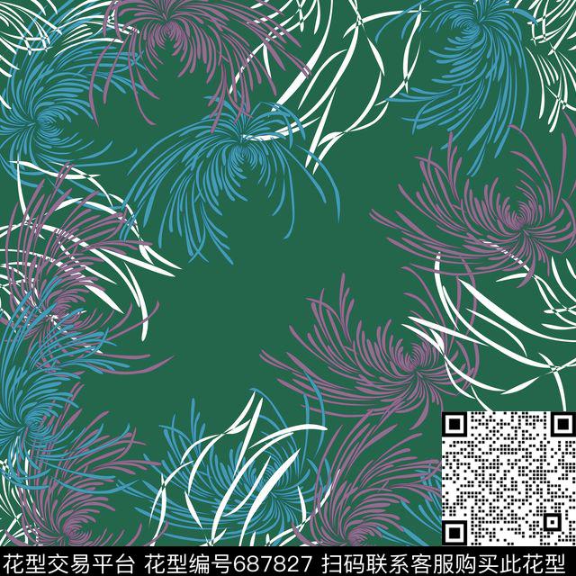 绽放花图案-1.jpg - 687827 - 菊花 花卉 方巾 - 传统印花花型 － 方巾花型设计 － 瓦栏