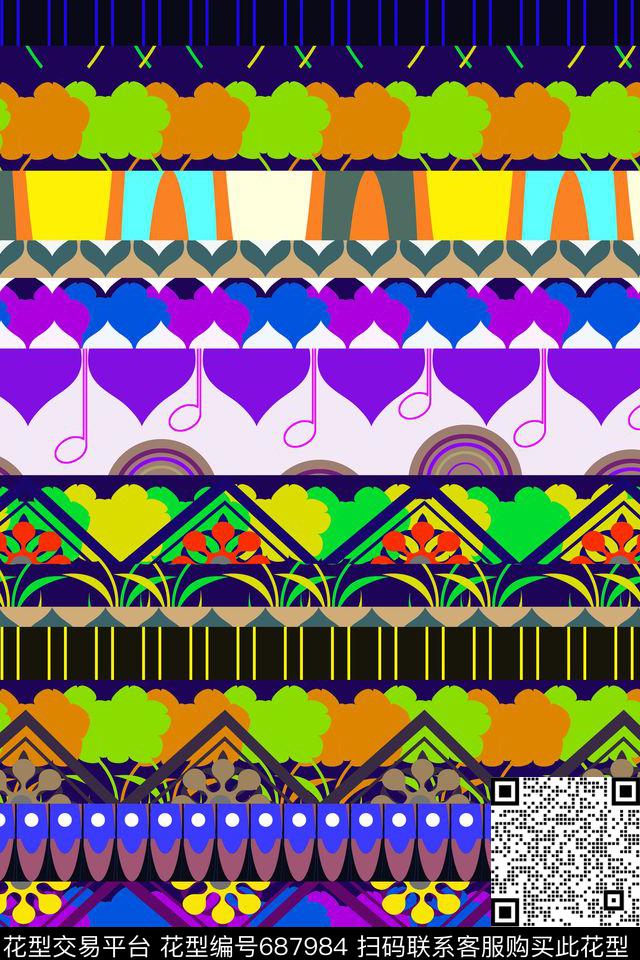 民族风二方连续图 1.jpg - 687984 - 民族风 几何形 花纹 - 传统印花花型 － 女装花型设计 － 瓦栏