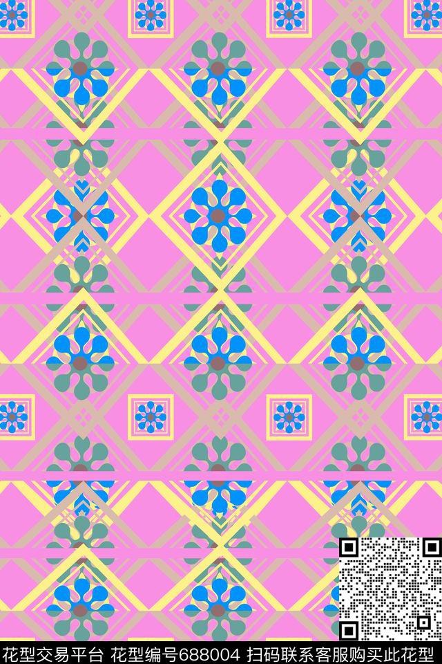 复古抽象 几何 4.jpg - 688004 - 菱形 几何 纹理 - 传统印花花型 － 女装花型设计 － 瓦栏