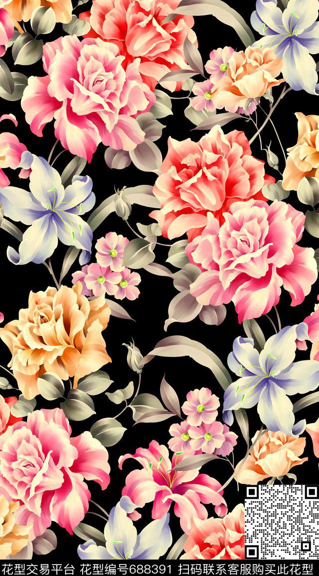20160811#.jpg - 688391 - 浪漫花卉 玫瑰 大花 - 数码印花花型 － 女装花型设计 － 瓦栏