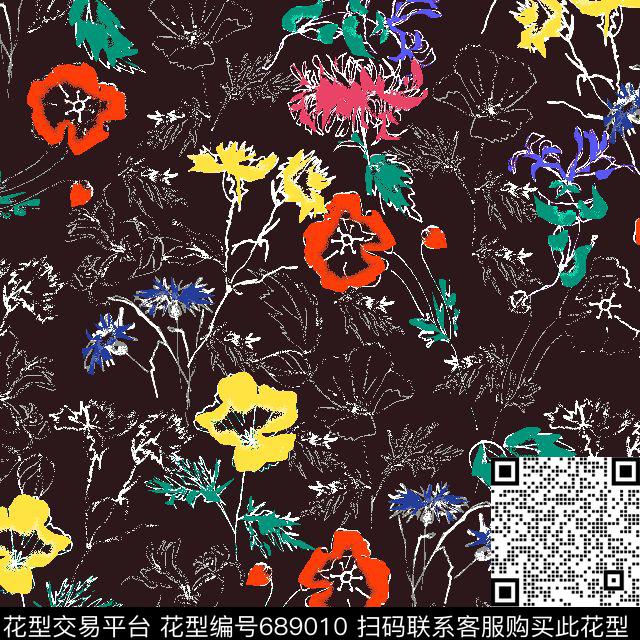A907128.tif - 689010 - 休闲 时尚 花卉 - 传统印花花型 － 女装花型设计 － 瓦栏
