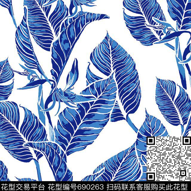 28.jpg - 690263 - 天堂鸟花 芭蕉叶 热带、夏日、植物 - 数码印花花型 － 泳装花型设计 － 瓦栏