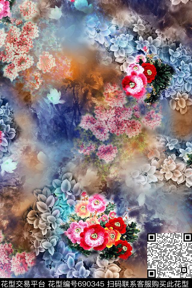 IE-ME51026.jpg - 690345 - 中国风 云纹 花卉 - 数码印花花型 － 女装花型设计 － 瓦栏