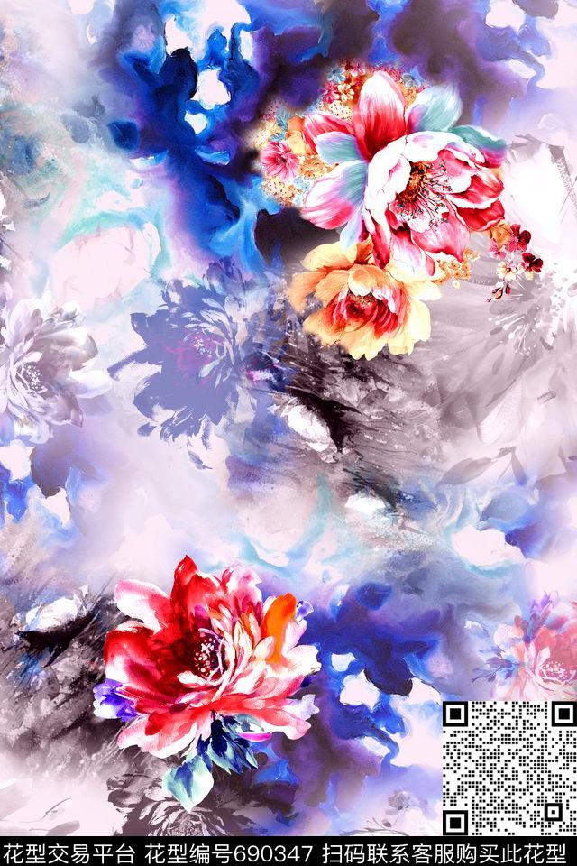 IE-ME51028.jpg - 690347 - 中国风 云纹 花卉 - 数码印花花型 － 女装花型设计 － 瓦栏