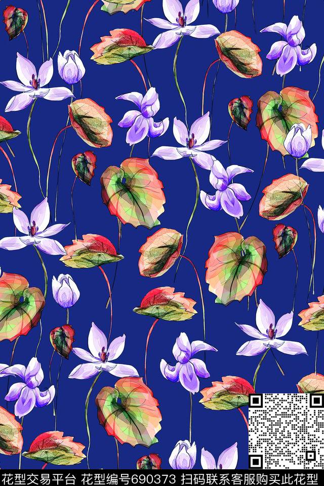 2016081501-a.jpg - 690373 - 民族风 中国风 荷叶 - 数码印花花型 － 女装花型设计 － 瓦栏
