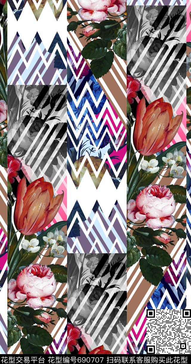 S08--AH018.jpg - 690707 - 花卉、油画、几何、拼接 - 数码印花花型 － 女装花型设计 － 瓦栏