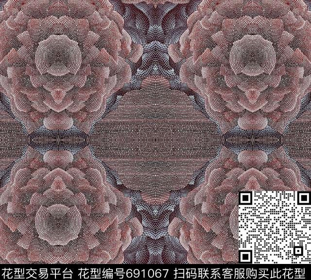 马赛克的迷宫.jpg - 691067 - 抽象、马赛克、几何、肌理、花朵 - 数码印花花型 － 男装花型设计 － 瓦栏