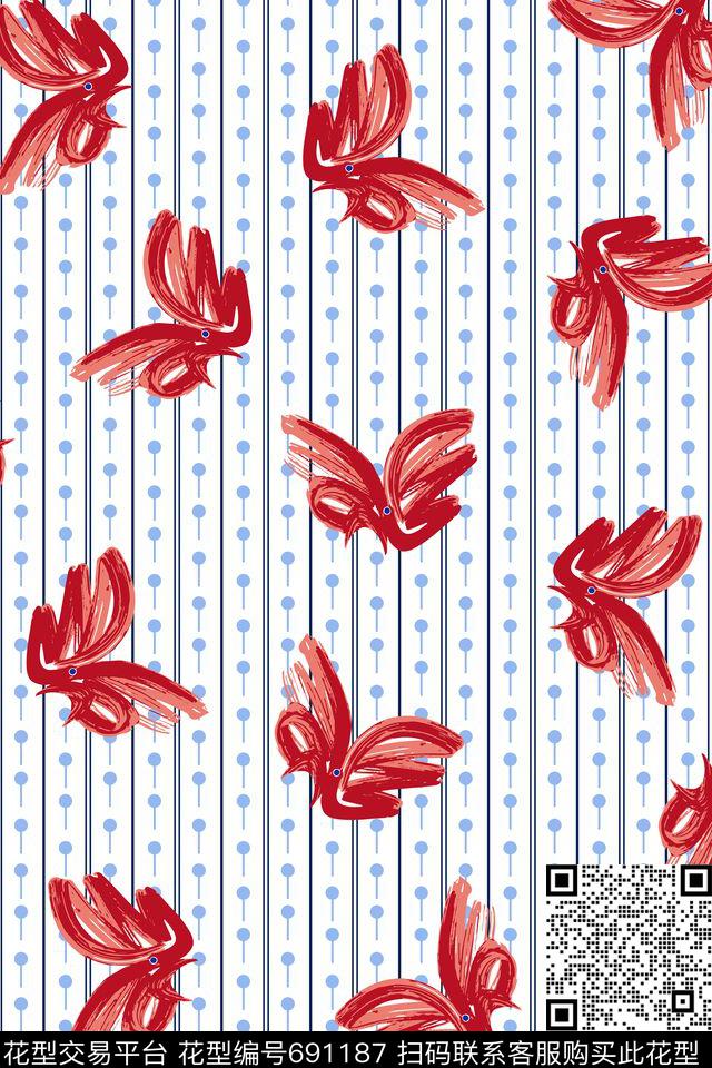 S6A806-1.jpg - 691187 - 笔刷 几何 公鸡 - 传统印花花型 － 女装花型设计 － 瓦栏