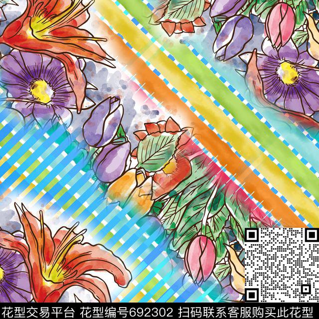 20160826.jpg - 692302 - 花卉 几何 丝巾方巾 - 数码印花花型 － 方巾花型设计 － 瓦栏